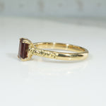 Emerald-Cut Garnet in Sculpted Gold Solitaire Ring