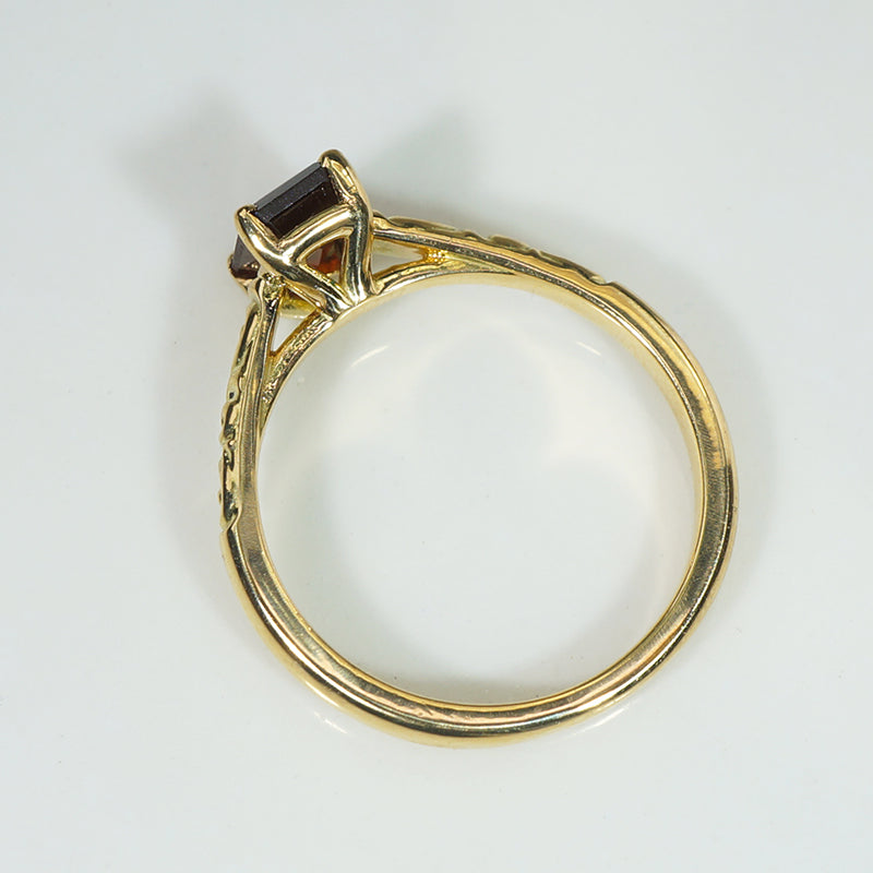 Emerald-Cut Garnet in Sculpted Gold Solitaire Ring