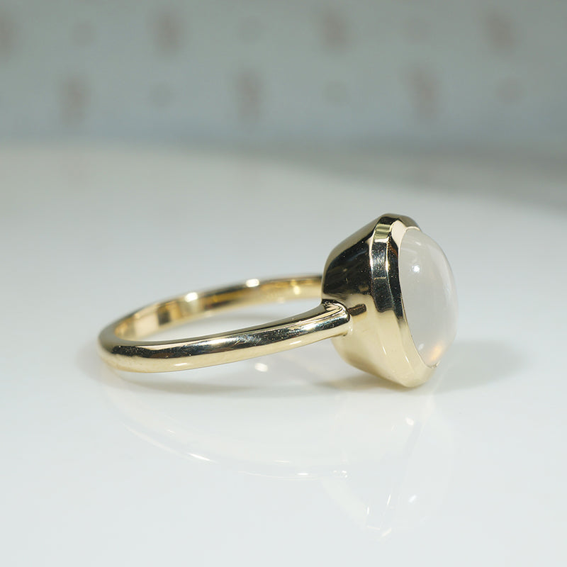 Luminous Moonstone in Curvaceous Gold Ring