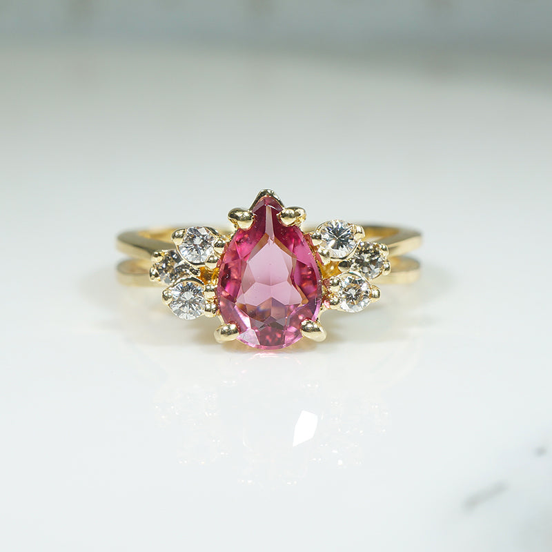 Pink Tourmaline & Diamonds in 18k Gold Cocktail Ring