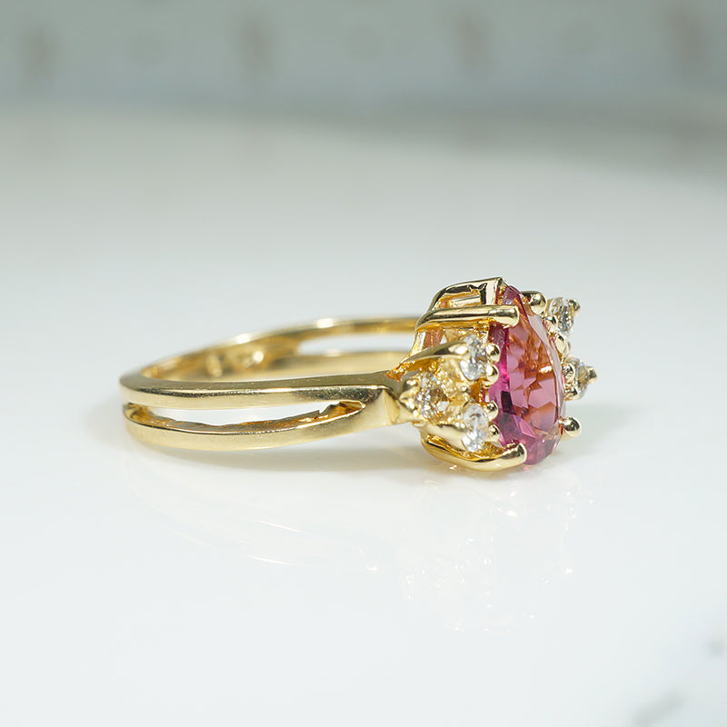 Pink Tourmaline & Diamonds in 18k Gold Cocktail Ring