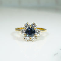 Sapphire & Diamond Cluster Ring in 18k Gold