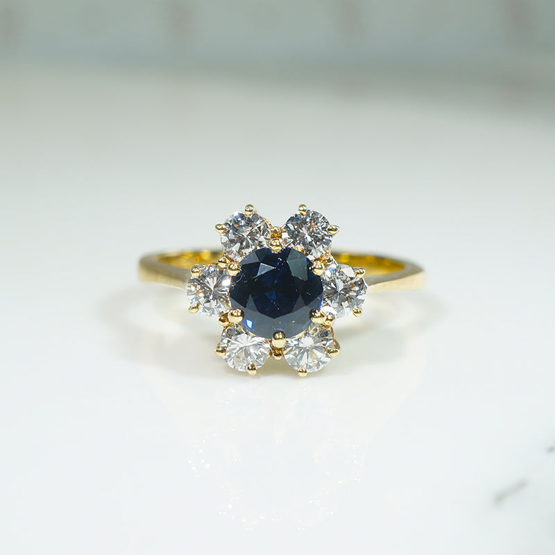 Sapphire & Diamond Cluster Ring in 18k Gold