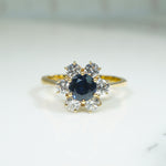 Sapphire & Diamond Cluster Ring in 18k Gold