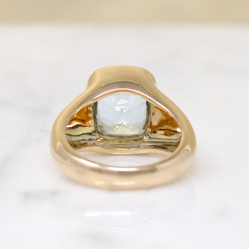 Icy Blue Aquamarine in Voluptuous Gold Signet Ring