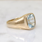 Icy Blue Aquamarine in Voluptuous Gold Signet Ring