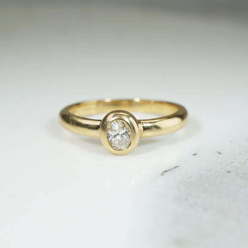 Oval Diamond Bezel Set in Buttery Gold Solitaire Ring