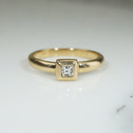 Square Cut Diamond Bezel Set in 18k Gold Ring