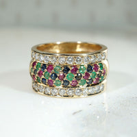 Wide 18k Gold Band with Harlequin Gems