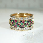 Wide 18k Gold Band with Harlequin Gems