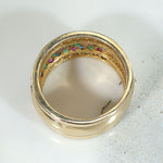 Wide 18k Gold Band with Harlequin Gems