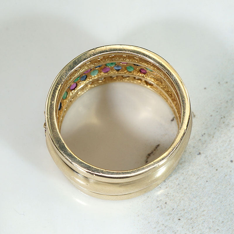 Wide 18k Gold Band with Harlequin Gems