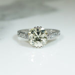 Platinum Waves Old Mine Cut Diamond Deco Engagement Ring