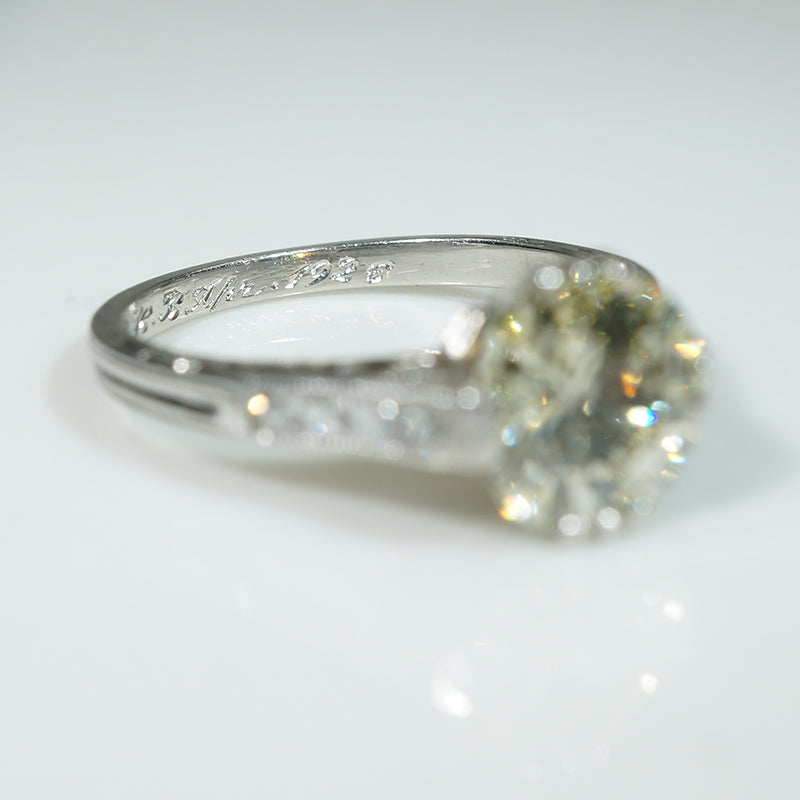 Platinum Waves Old Mine Cut Diamond Deco Engagement Ring