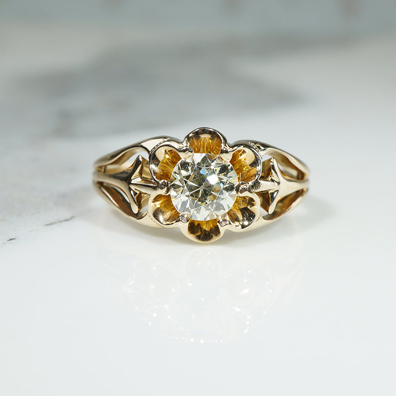 Striking Victorian Belcher Ring with .70ct Old Mine Cut Diamond