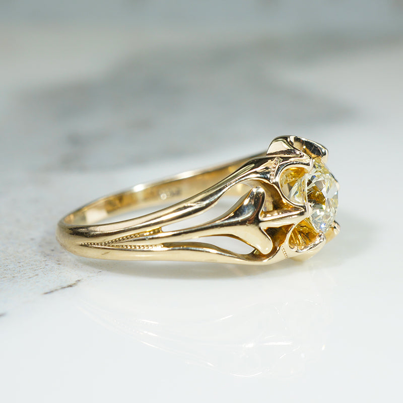 Striking Victorian Belcher Ring with .70ct Old Mine Cut Diamond