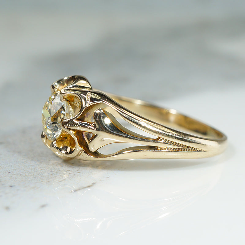 Striking Victorian Belcher Ring with .70ct Old Mine Cut Diamond