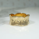 Wide Florentine Finish Gold Band with Scalloped Edges