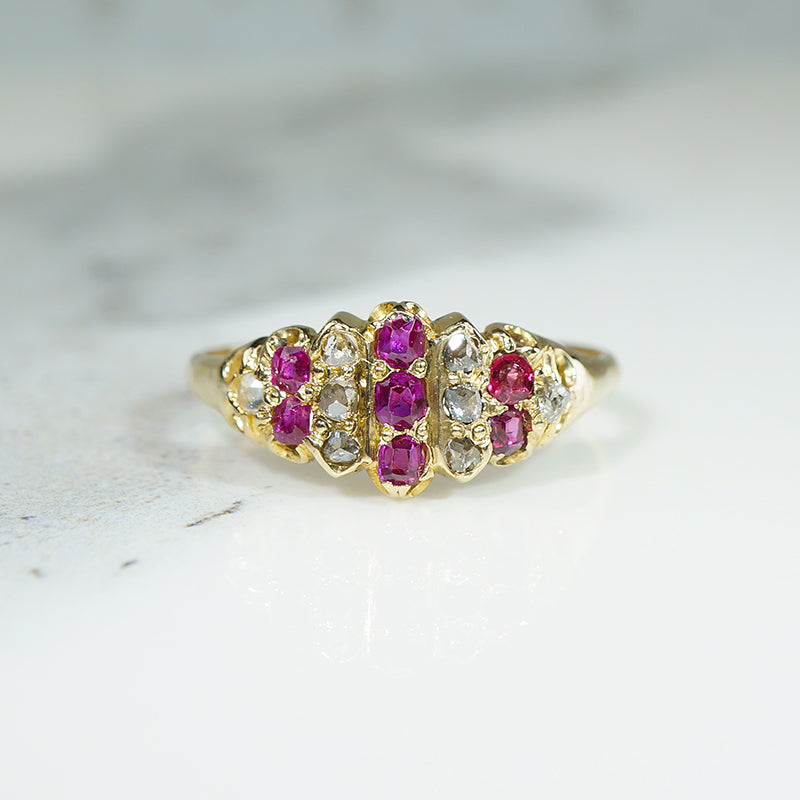 Glittering Ruby & Rose Cut Diamond 18k Gold Band