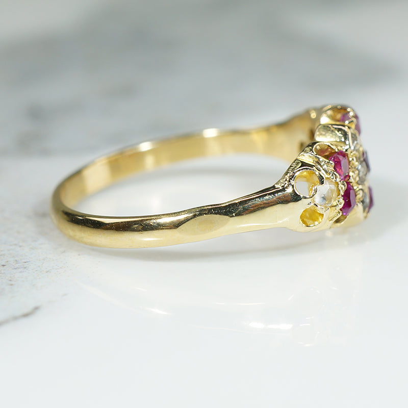 Glittering Ruby & Rose Cut Diamond 18k Gold Band