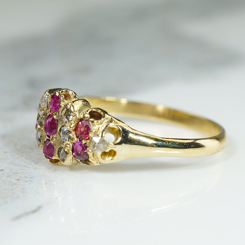 Glittering Ruby & Rose Cut Diamond 18k Gold Band