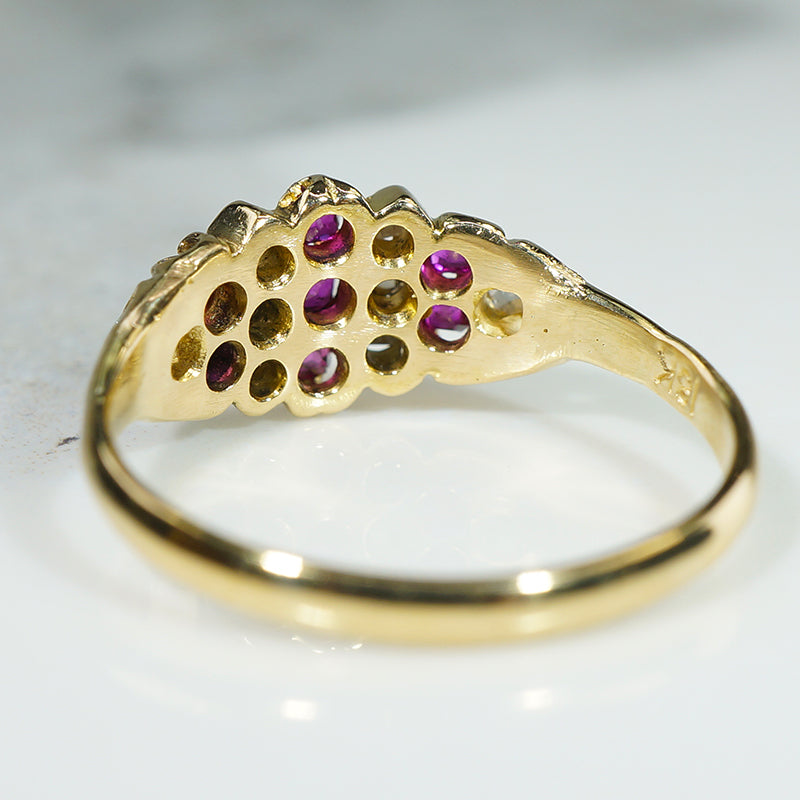 Glittering Ruby & Rose Cut Diamond 18k Gold Band