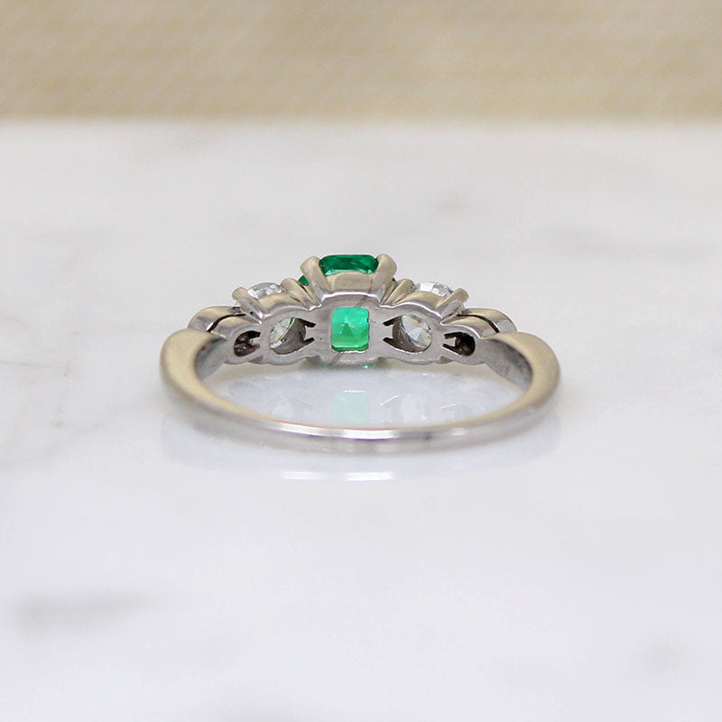 Octagonal Step Cut Emerald & Diamond Palladium Ring