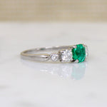 Octagonal Step Cut Emerald & Diamond Palladium Ring