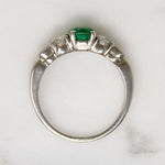 Octagonal Step Cut Emerald & Diamond Palladium Ring