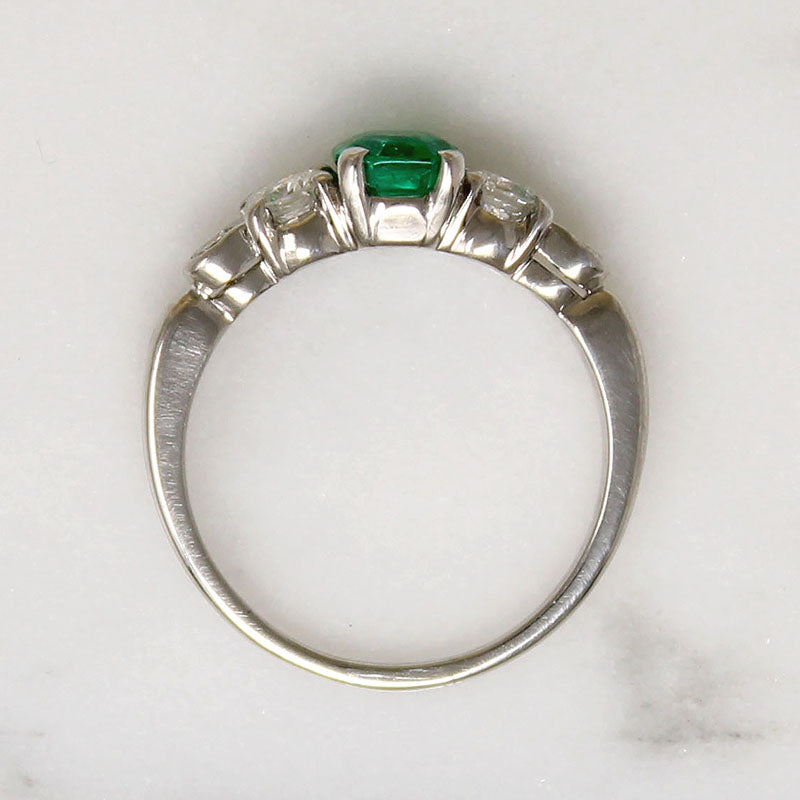 Octagonal Step Cut Emerald & Diamond Palladium Ring