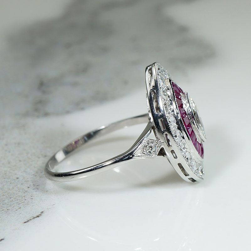 Marquise Diamond & Rubies Navette Target Ring