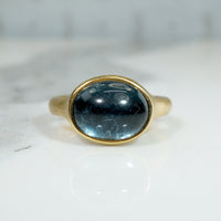 Rare Blue Tourmaline Cabochon in 18k Gold Ring