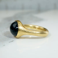 Rare Blue Tourmaline Cabochon in 18k Gold Ring