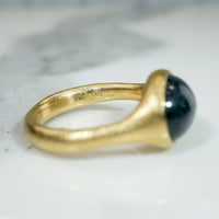 Rare Blue Tourmaline Cabochon in 18k Gold Ring