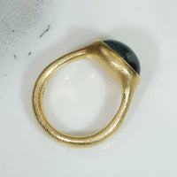 Rare Blue Tourmaline Cabochon in 18k Gold Ring