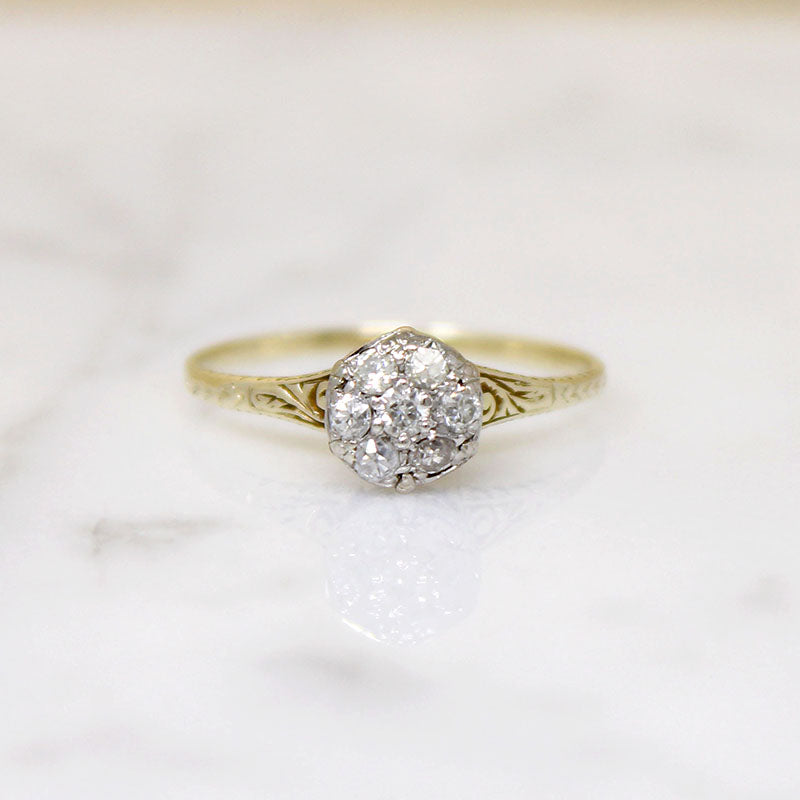 Darling Diamond Cluster in Two-Tone Art Deco Ring