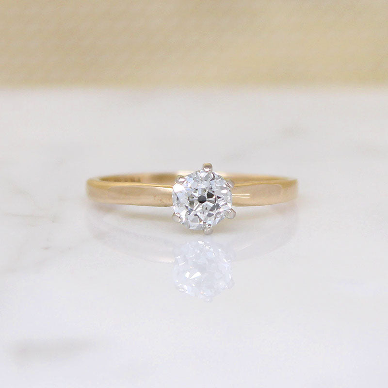 Old Mine Cut Diamond in Two-Tone Mid Century Solitaire