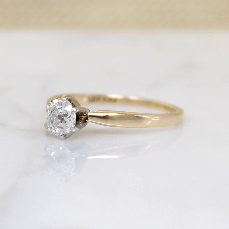 Old Mine Cut Diamond in Two-Tone Mid Century Solitaire