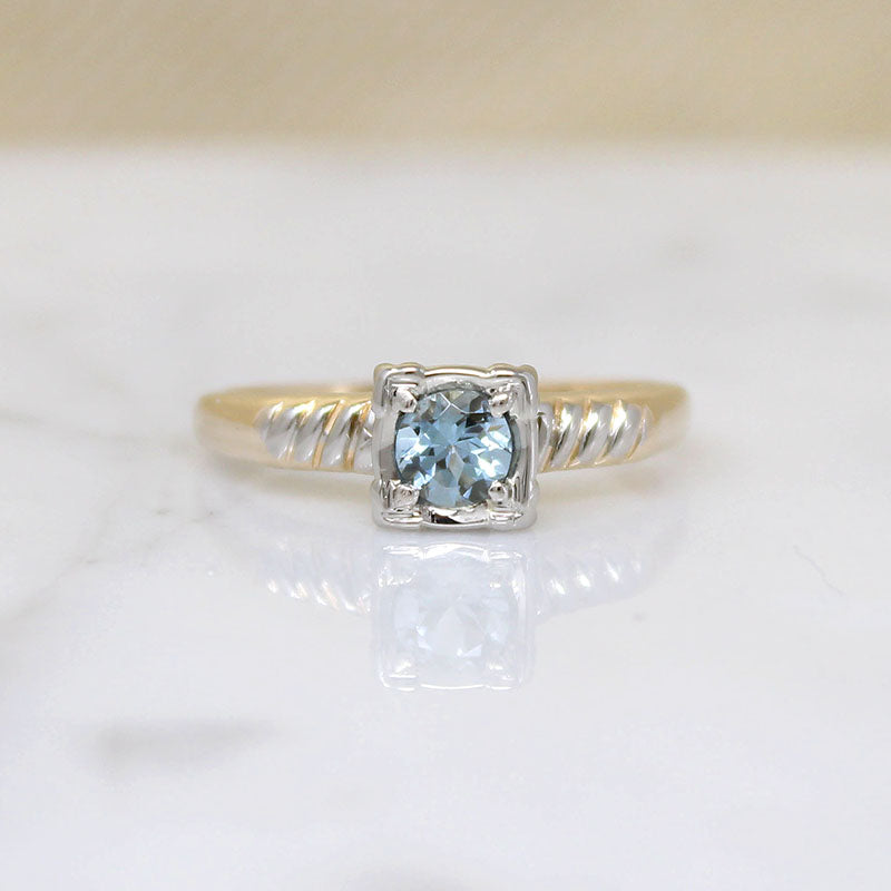 Soft Pastels Retro Aquamarine Solitaire Ring