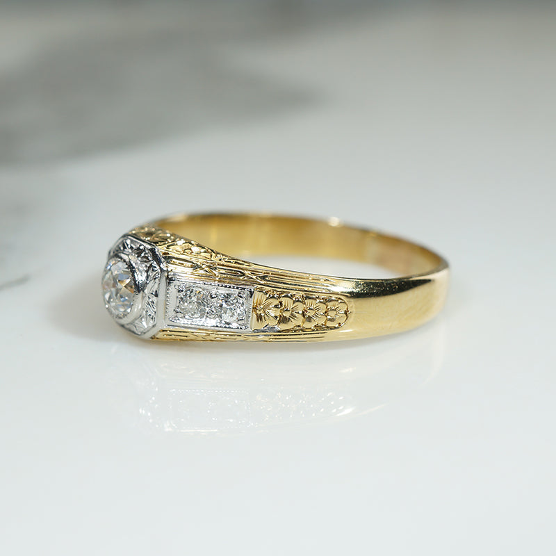 Stylish Art Deco Two-Tone Gold & Diamond Ring