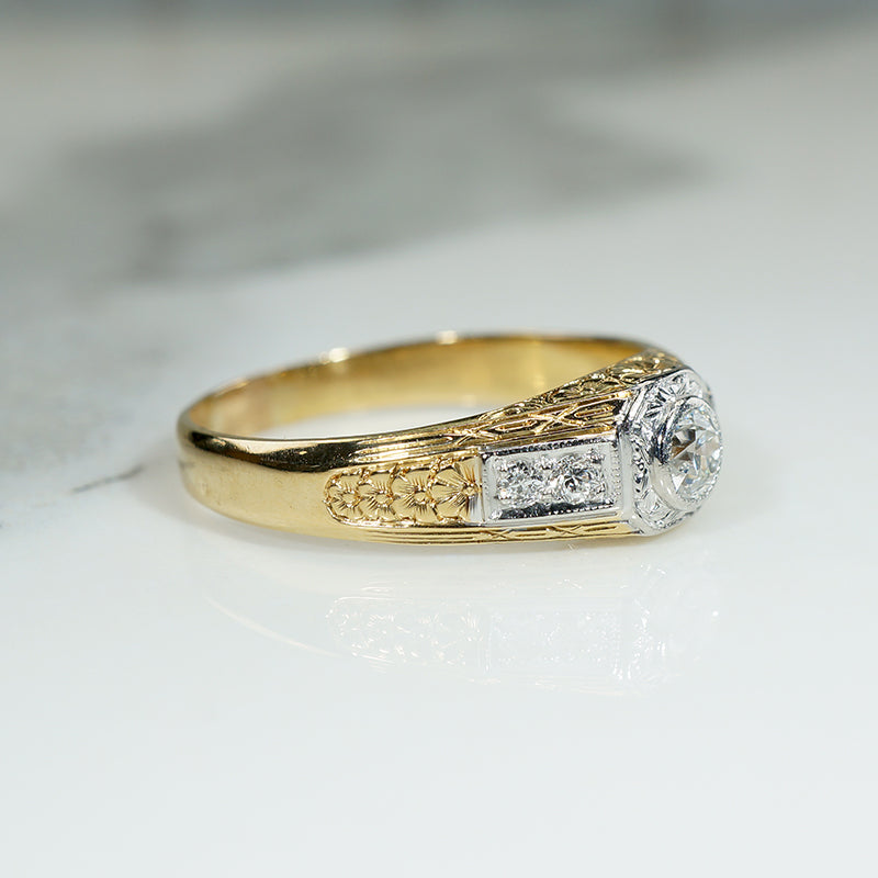 Stylish Art Deco Two-Tone Gold & Diamond Ring