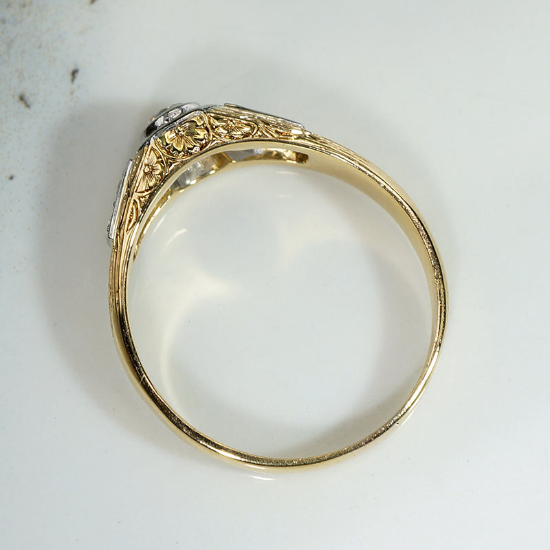 Stylish Art Deco Two-Tone Gold & Diamond Ring