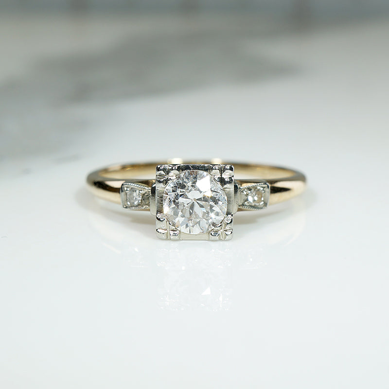 Two-Tone Gold Retro Ring with Old European Cut Diamond