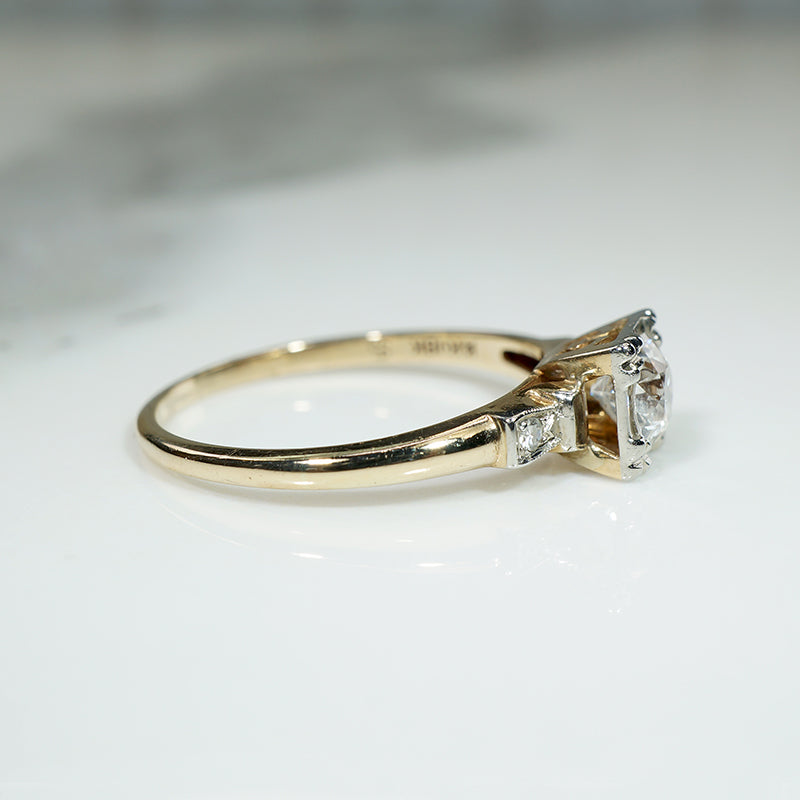 Two-Tone Gold Retro Ring with Old European Cut Diamond