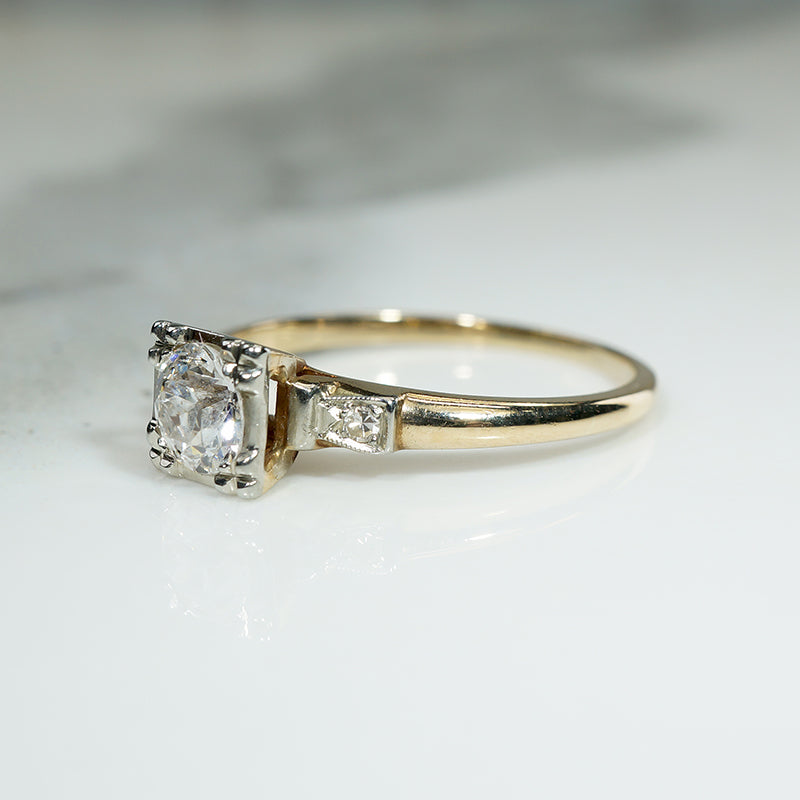 Two-Tone Gold Retro Ring with Old European Cut Diamond