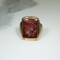 Roman Soldier Carnelian Intaglio in Heavy Gold Ring