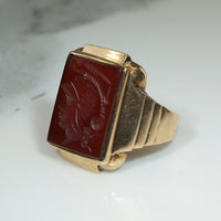 Roman Soldier Carnelian Intaglio in Heavy Gold Ring