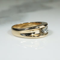 Antique Grooved Gold Band with Old Mine Cut Diamond Engagement Ring