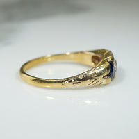 Unique French 22k Gold Band with Old Mine Cut Diamond & Gems