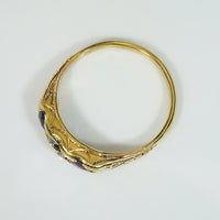 Unique French 22k Gold Band with Old Mine Cut Diamond & Gems